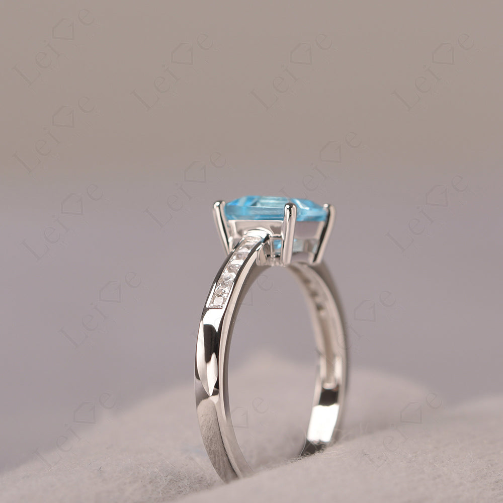 Swiss Blue Topaz Wedding Rings Princess Cut Rose Gold