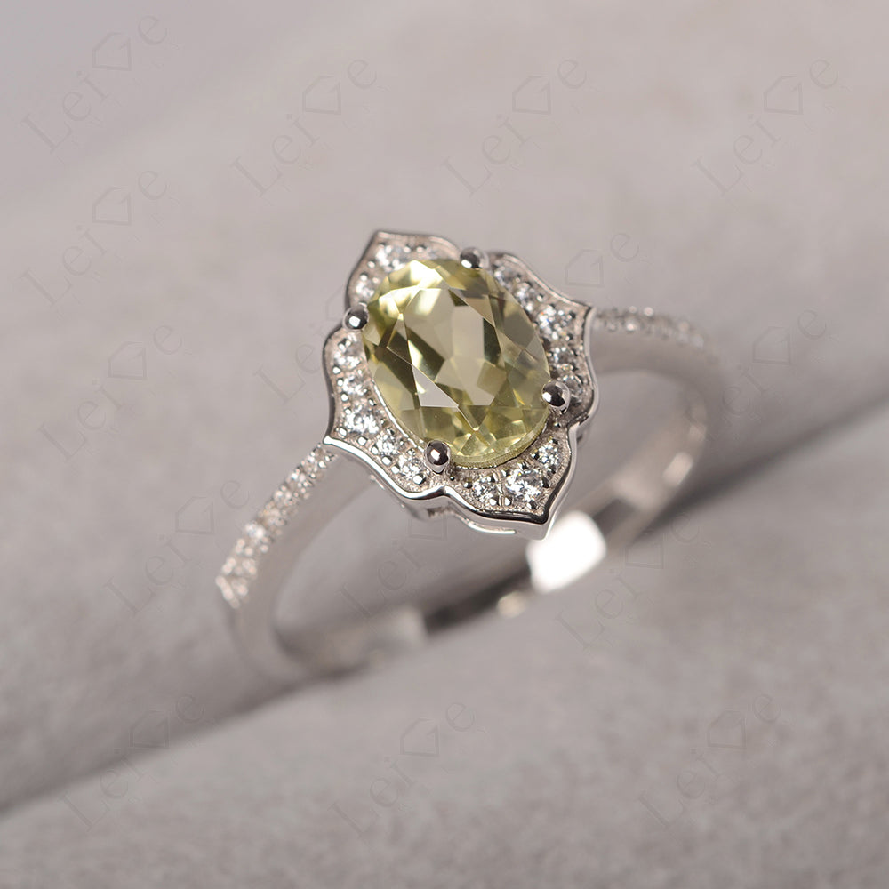 Lemon Quartz Vintage Oval Halo Engagement Rings