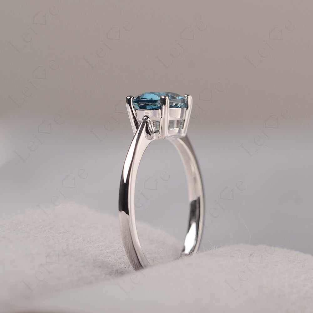 London Blue Topaz Horizontal Oval Solitaire Engagement Rings