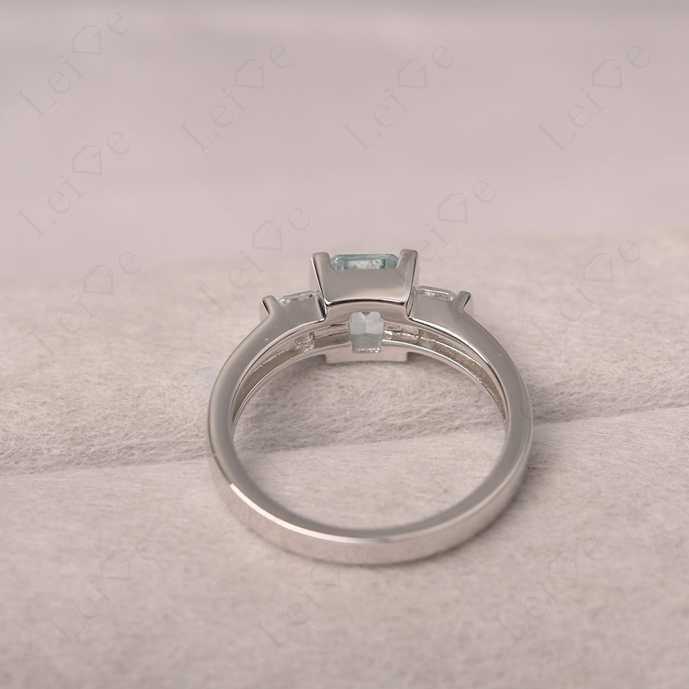 Vintage Aquamarine Ring Bezel Set Emerald Cut Ring