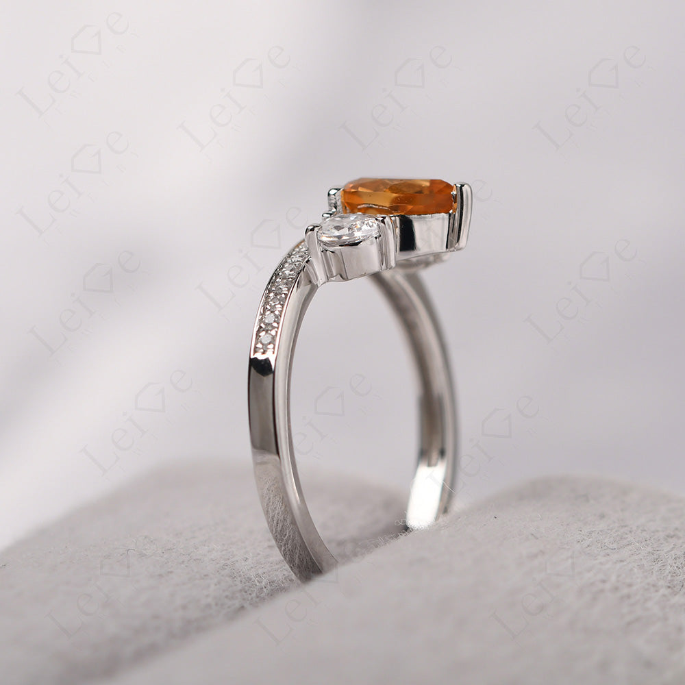 Teardrop Citrine 3 Stone Mothers Ring Silver