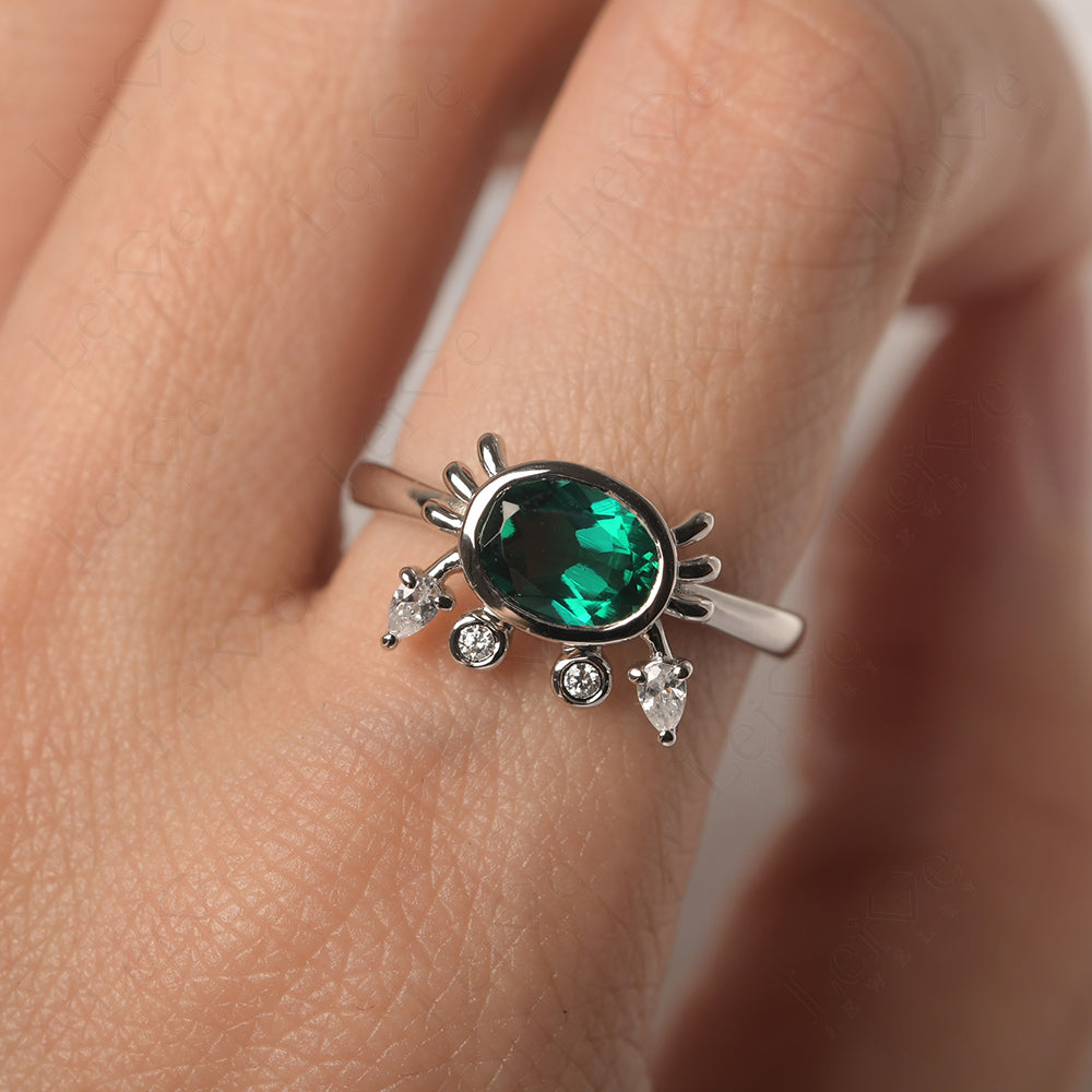 Oval Shape Bezel Set Emerald Crab Rings