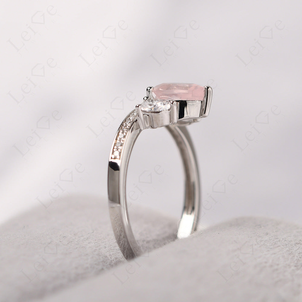 Teardrop Rose Quartz 3 Stone Mothers Ring Silver