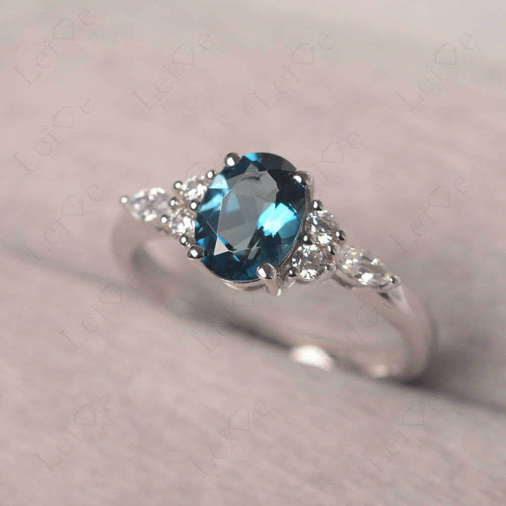 London Blue Topaz Ring Sterling Silver Oval Cut Ring