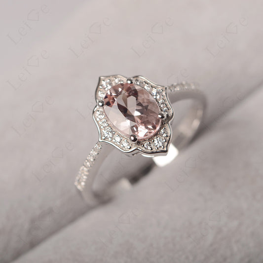 Morganite Vintage Oval Halo Engagement Rings