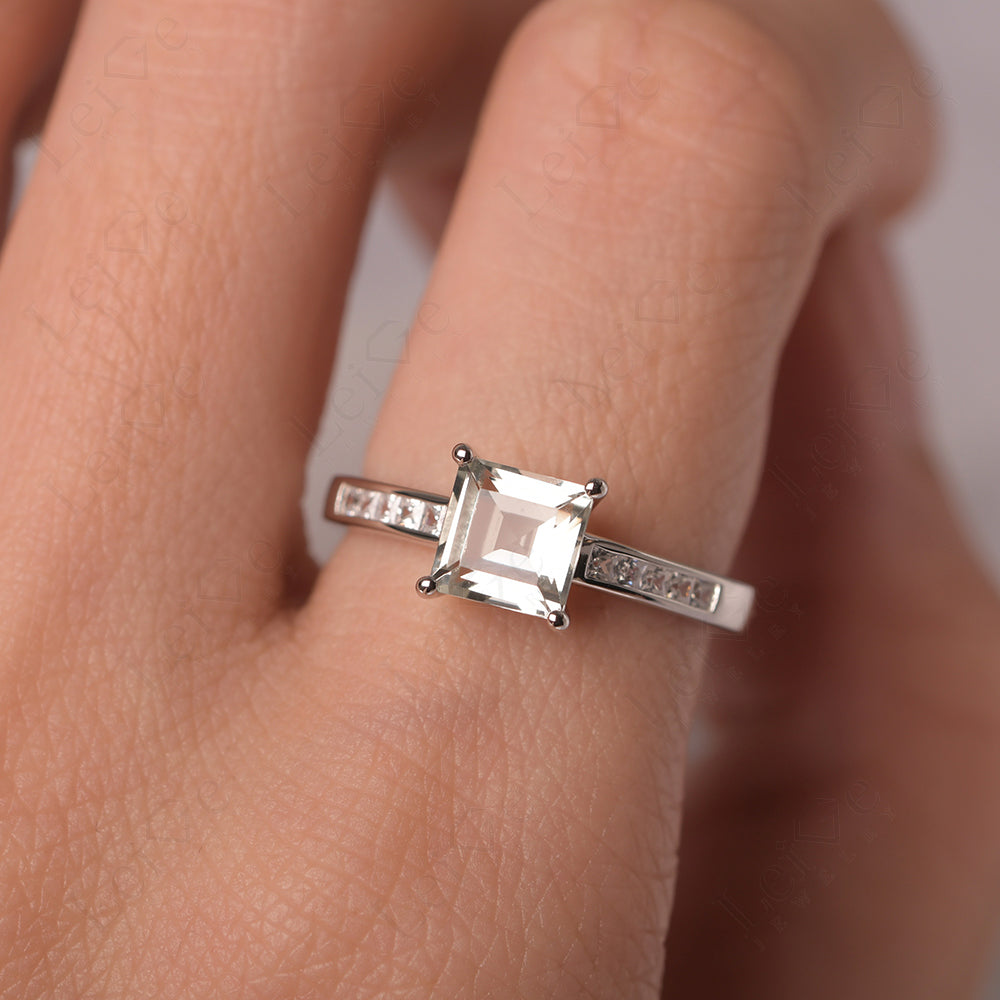 Green Amethyst Wedding Rings Princess Cut Rose Gold