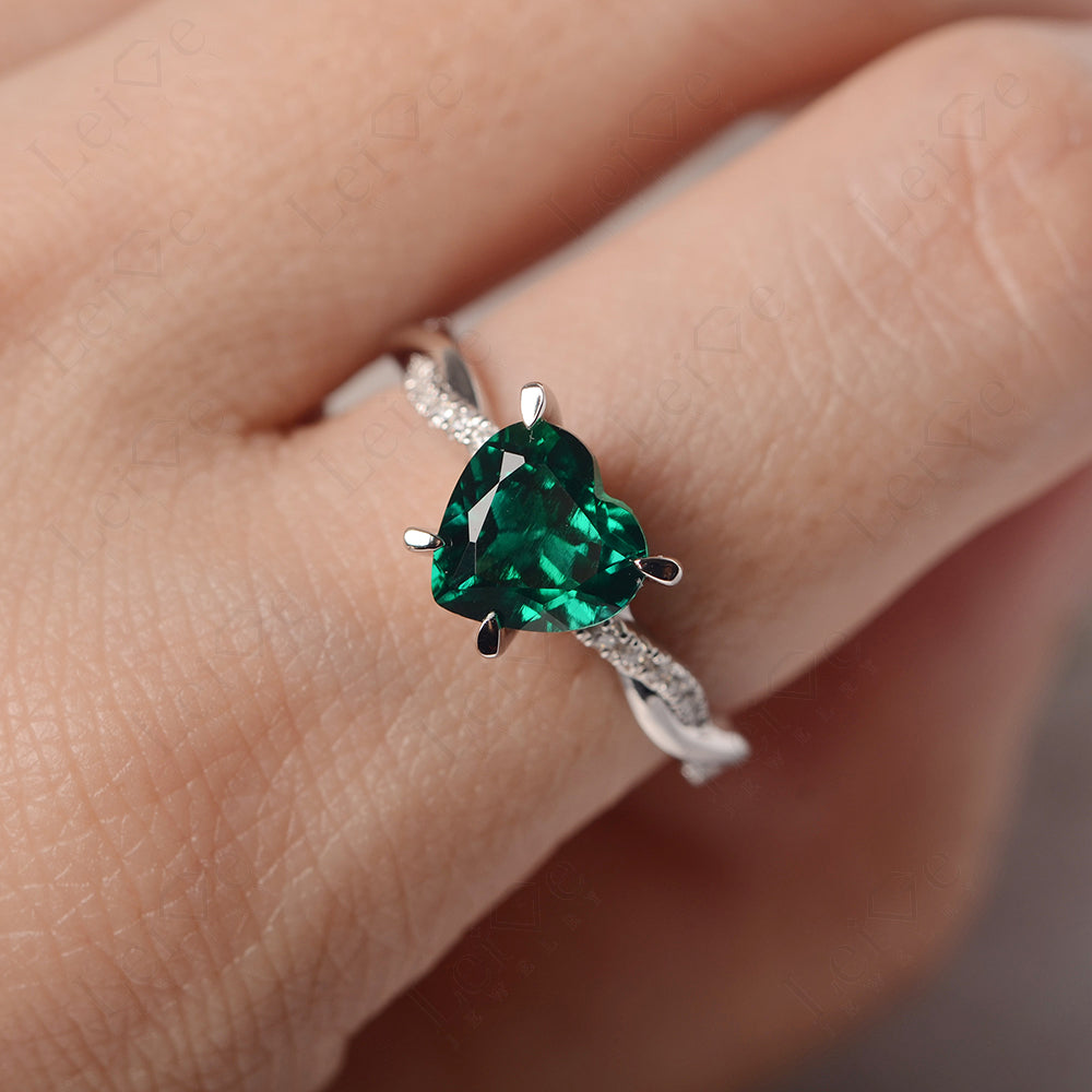 Twisted Heart Shaped Emerald Ring White Gold