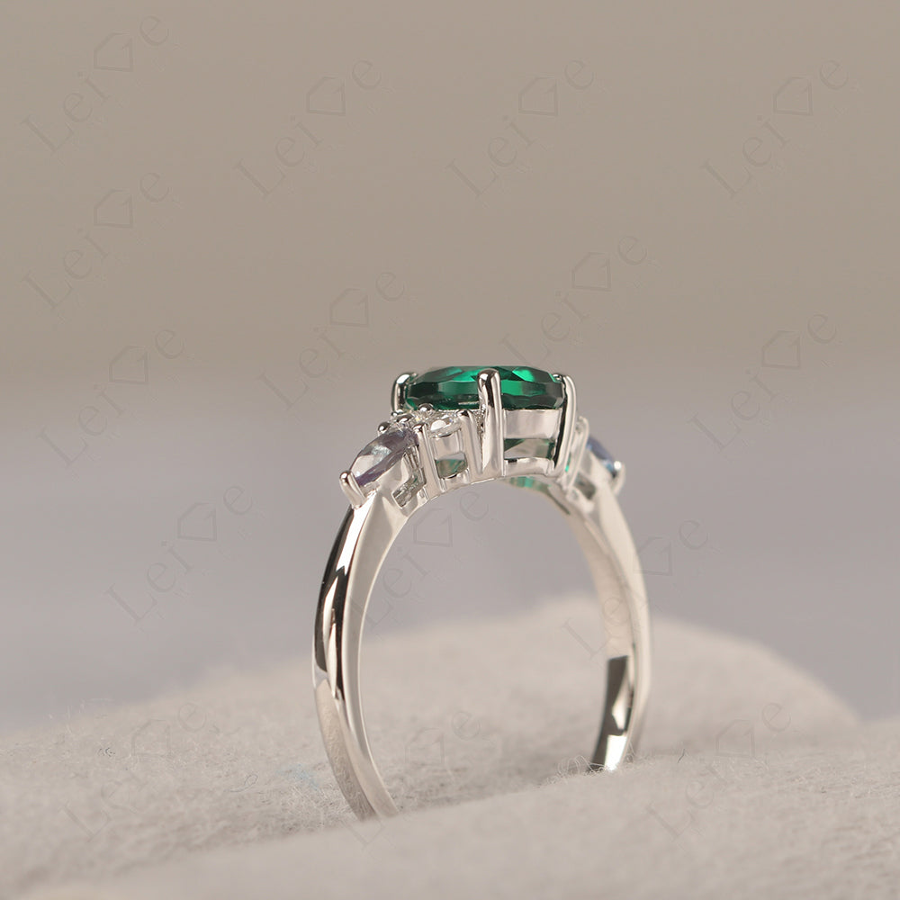 Emerald Ring Sterling Silver Oval Cut Ring