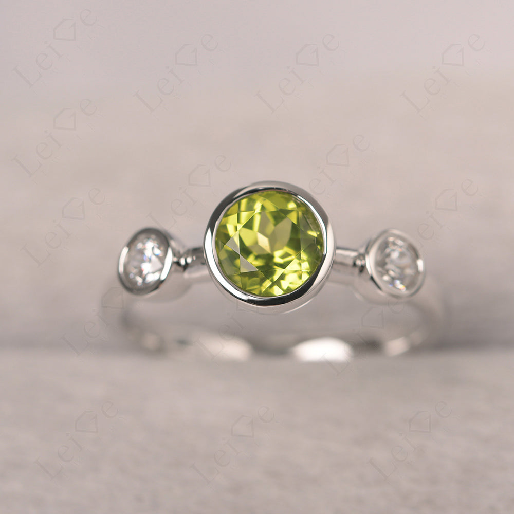 Peridot Wedding Ring 3 Stone Bezel Set Ring