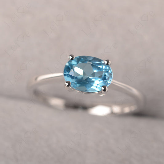 Swiss Blue Topaz Horizontal Oval Solitaire Engagement Rings