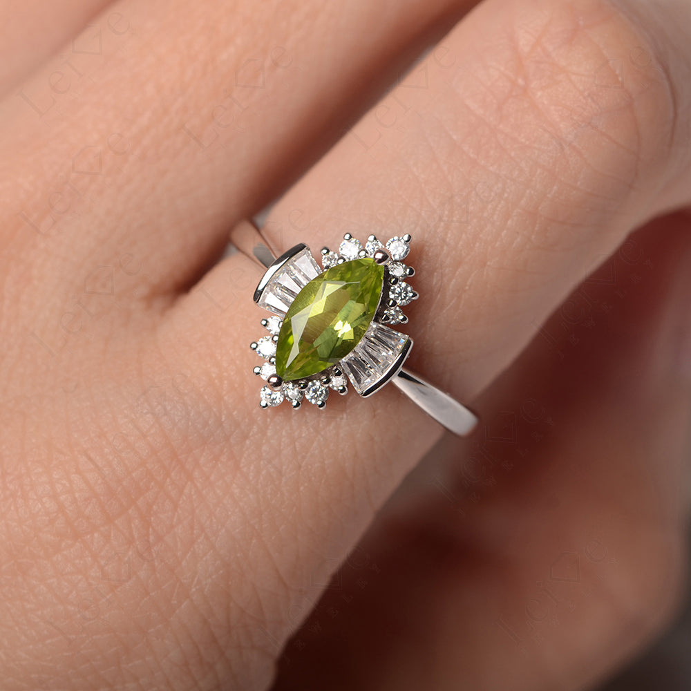 Marquise Peridot Engagement Ring White Gold