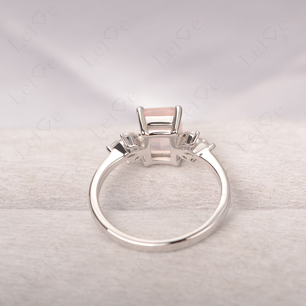 Rose Quartz Ring Emerald Cut Wedding Ring Gold