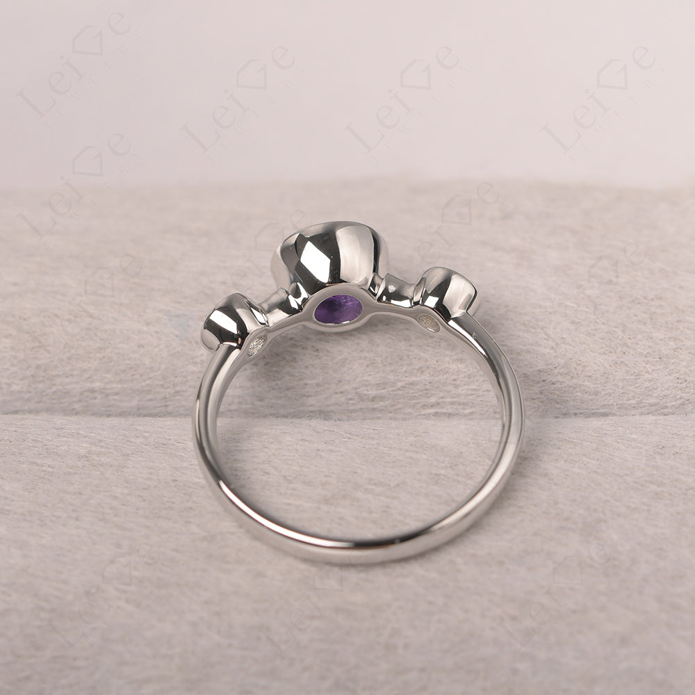 Amethyst Wedding Ring 3 Stone Bezel Set Ring
