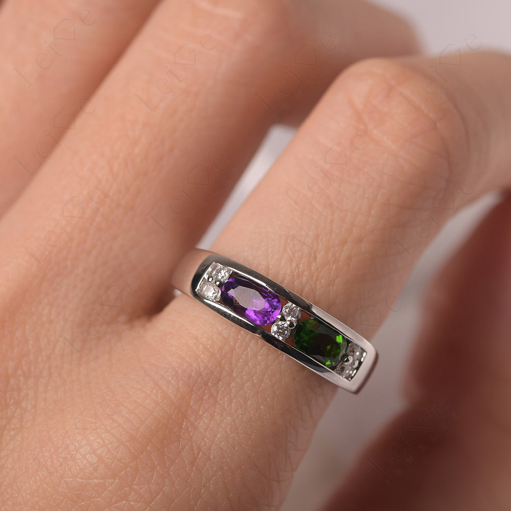 Oval Cut Amethyst And Diopside Toi Et Moi Wide Band Ring