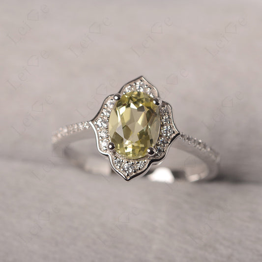 Lemon Quartz Vintage Oval Halo Engagement Rings