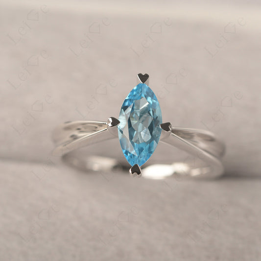 Swiss Blue Topaz Wedding Ring Marquise Solitaire Ring