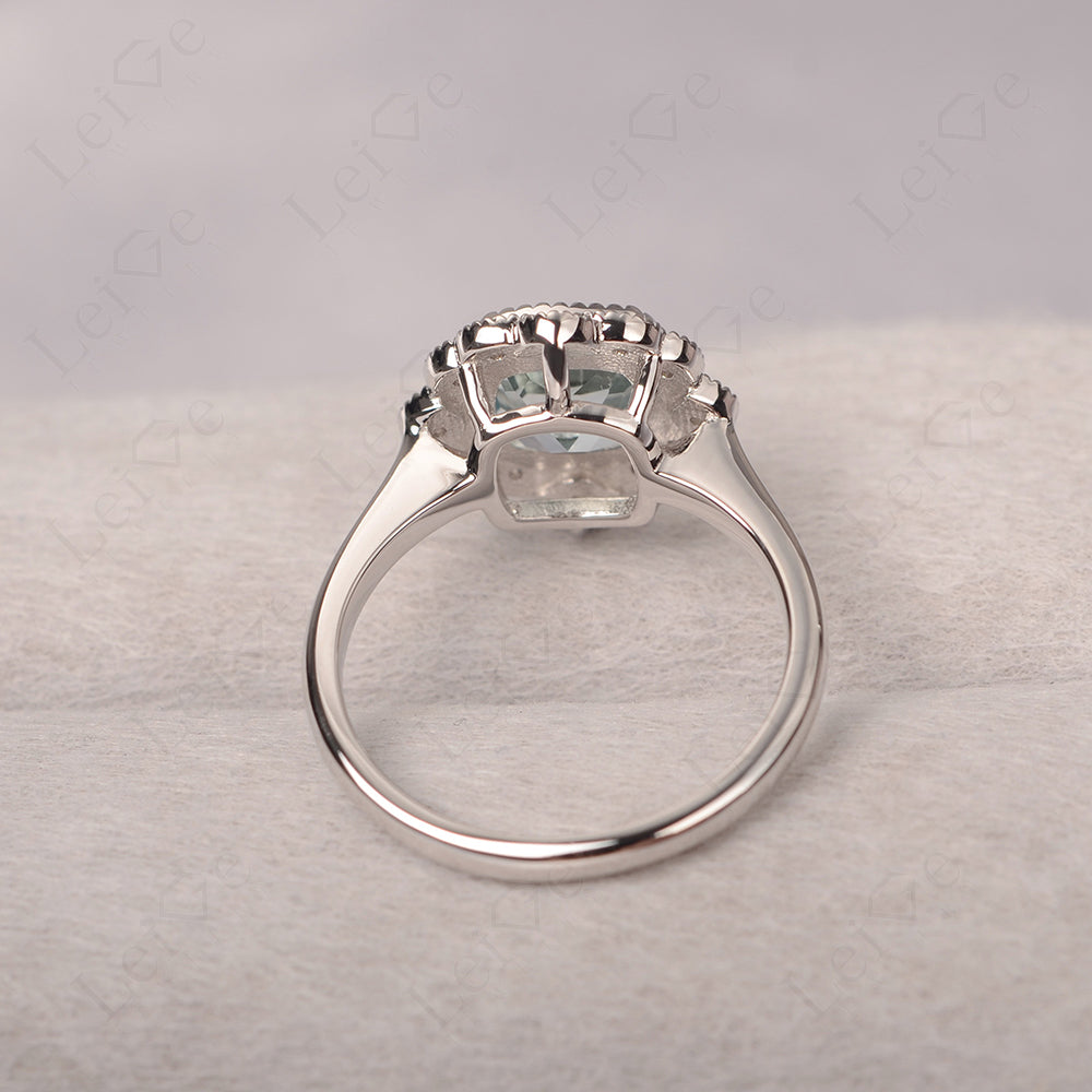 Cushion Cut Aquamarine Milgrain Ring