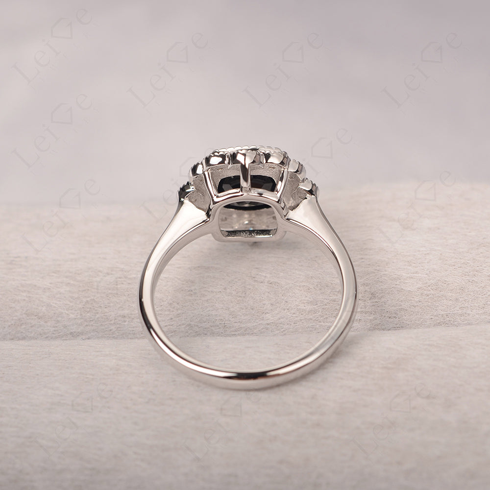 Cushion Cut Black Spinel Milgrain Ring