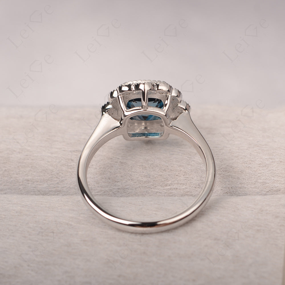 Cushion Cut London Blue Topaz Milgrain Ring