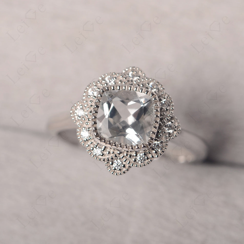 Cushion Cut White Topaz Milgrain Ring