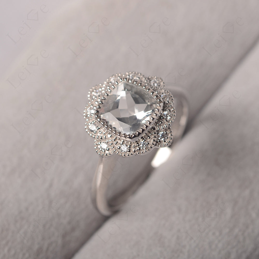 Cushion Cut White Topaz Milgrain Ring