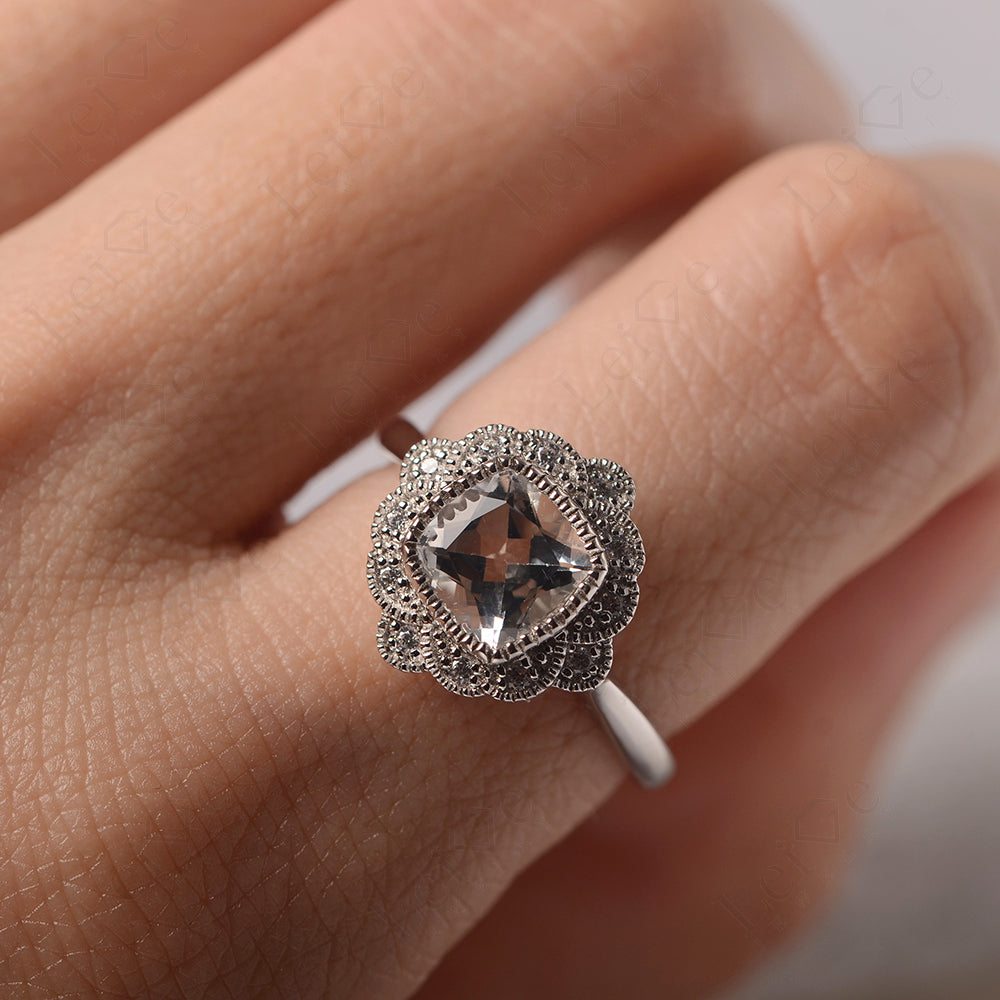 Cushion Cut White Topaz Milgrain Ring