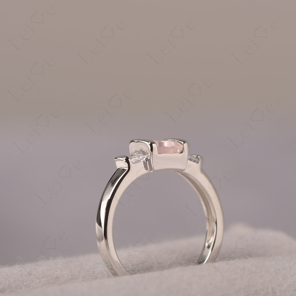 Vintage Rose Quartz Ring Bezel Set Emerald Cut Ring
