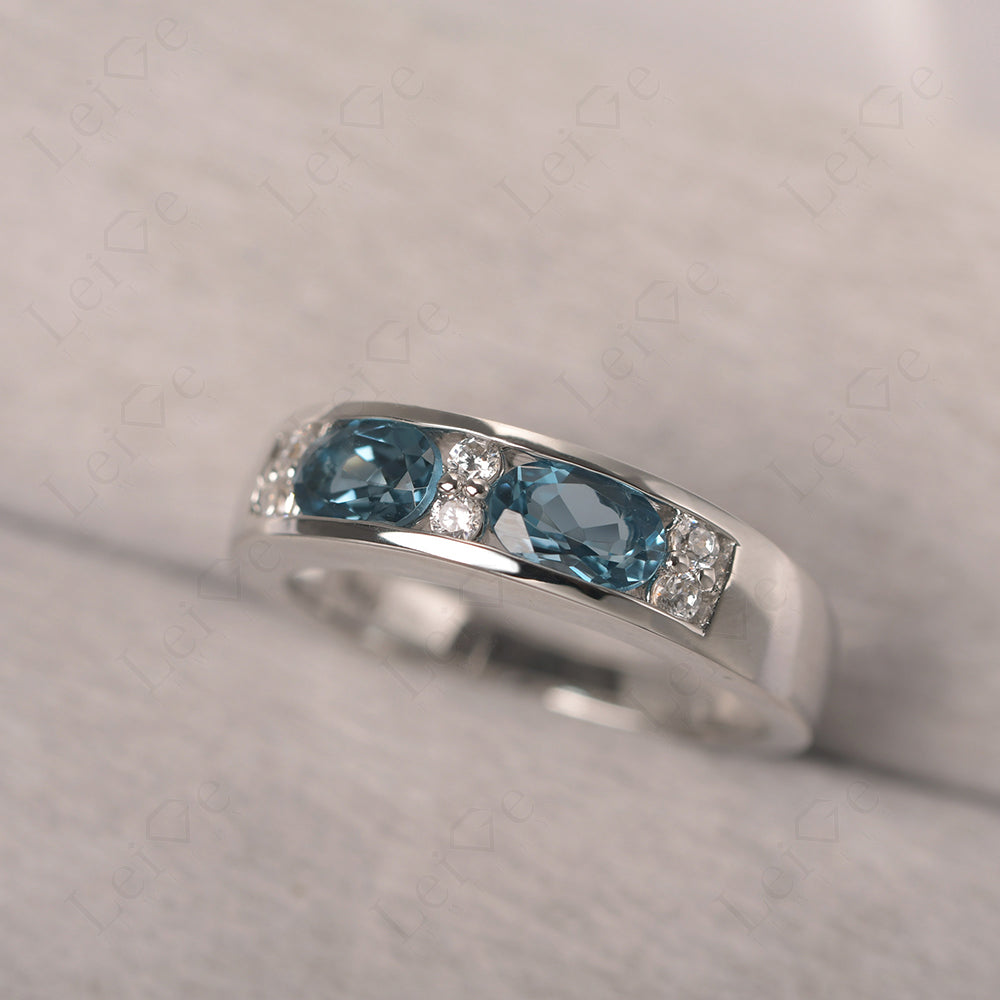Oval Cut London Blue Topaz Toi Et Moi Wide Band Ring