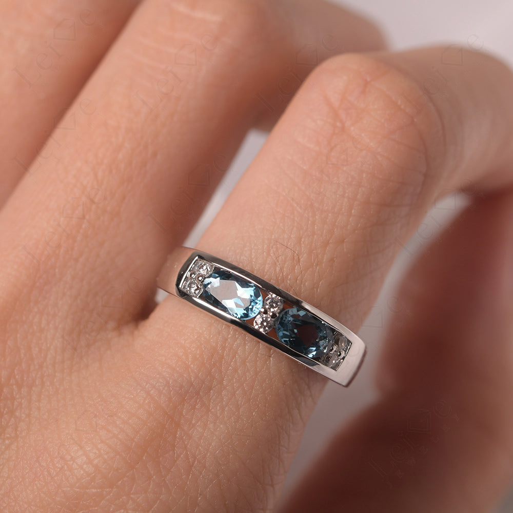 Oval Cut London Blue Topaz Toi Et Moi Wide Band Ring