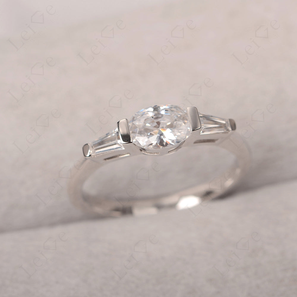 Oval Cut Cubic Zirconia East West Engagement Ring