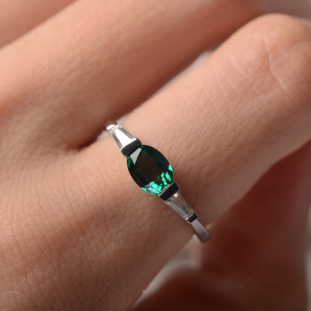 Oval Cut Emerald East West Engagement Ring
