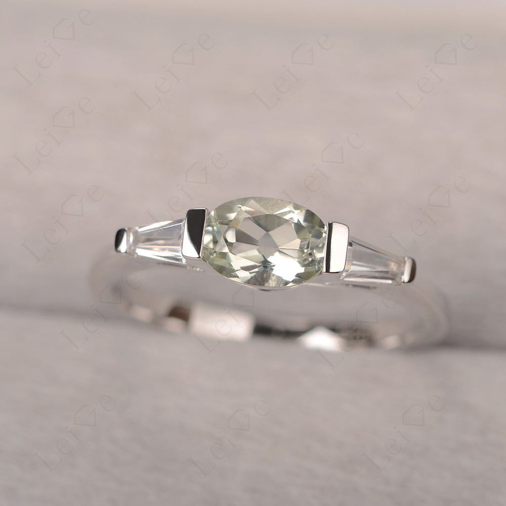 Oval Cut Green Amethyst East West Engagement Ring