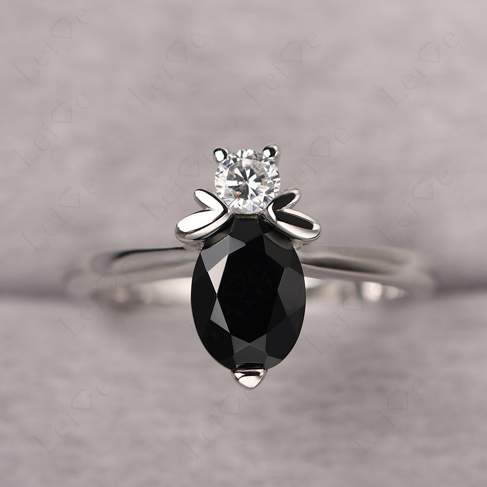 Black Spinel Wedding Ring Bee Ring Sterling Silver