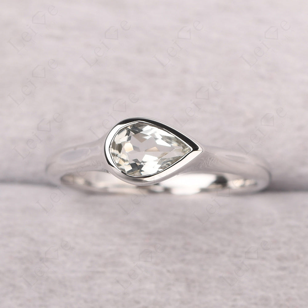 Horizontal Pear Green Amethyst Engagement Ring