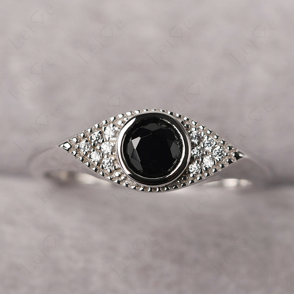 Black Spinel Ring Evil Eye Ring Yellow Gold