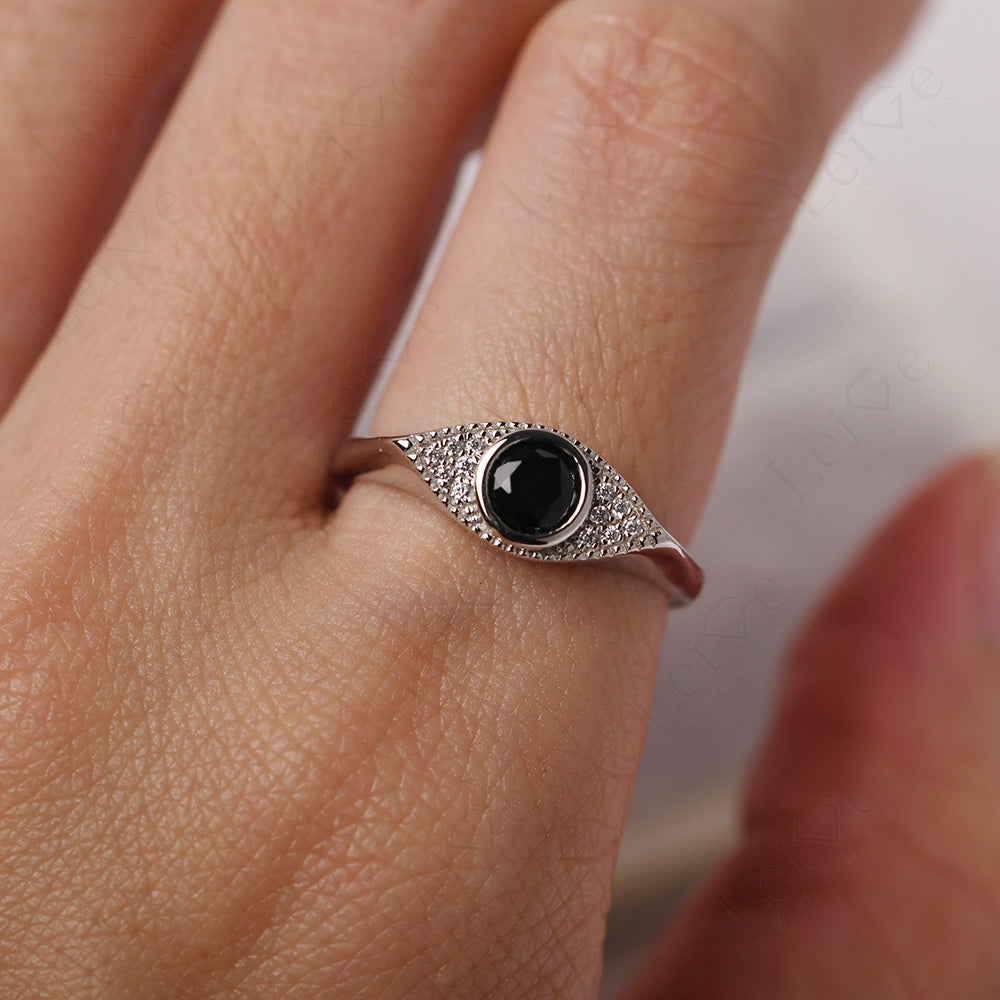 Black Spinel Ring Evil Eye Ring Yellow Gold