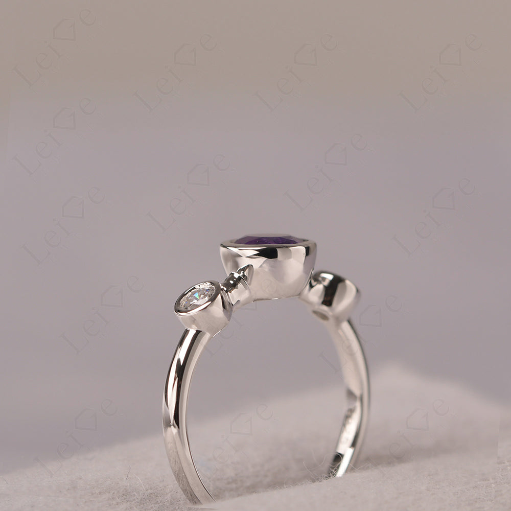 Amethyst Wedding Ring 3 Stone Bezel Set Ring