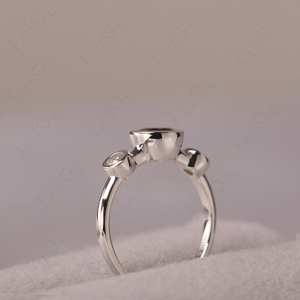 Garnet Wedding Ring 3 Stone Bezel Set Ring