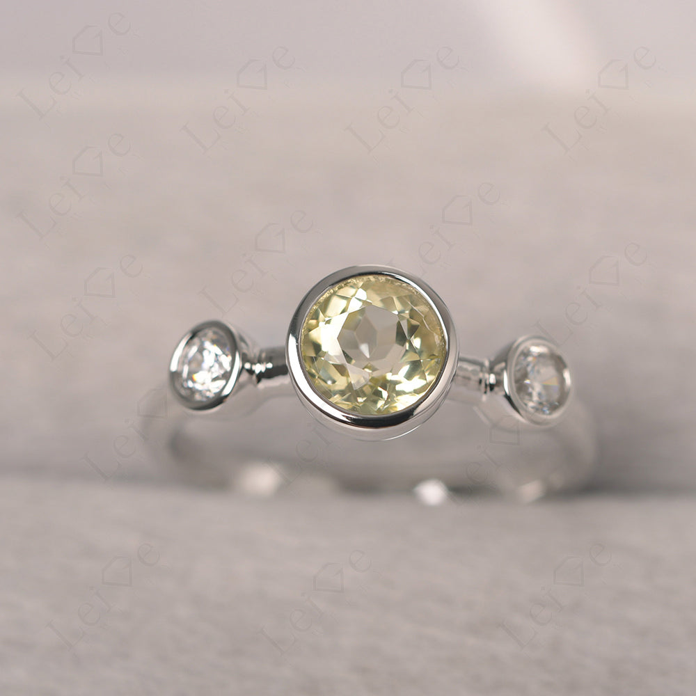 Lemon Quartz Wedding Ring 3 Stone Bezel Set Ring