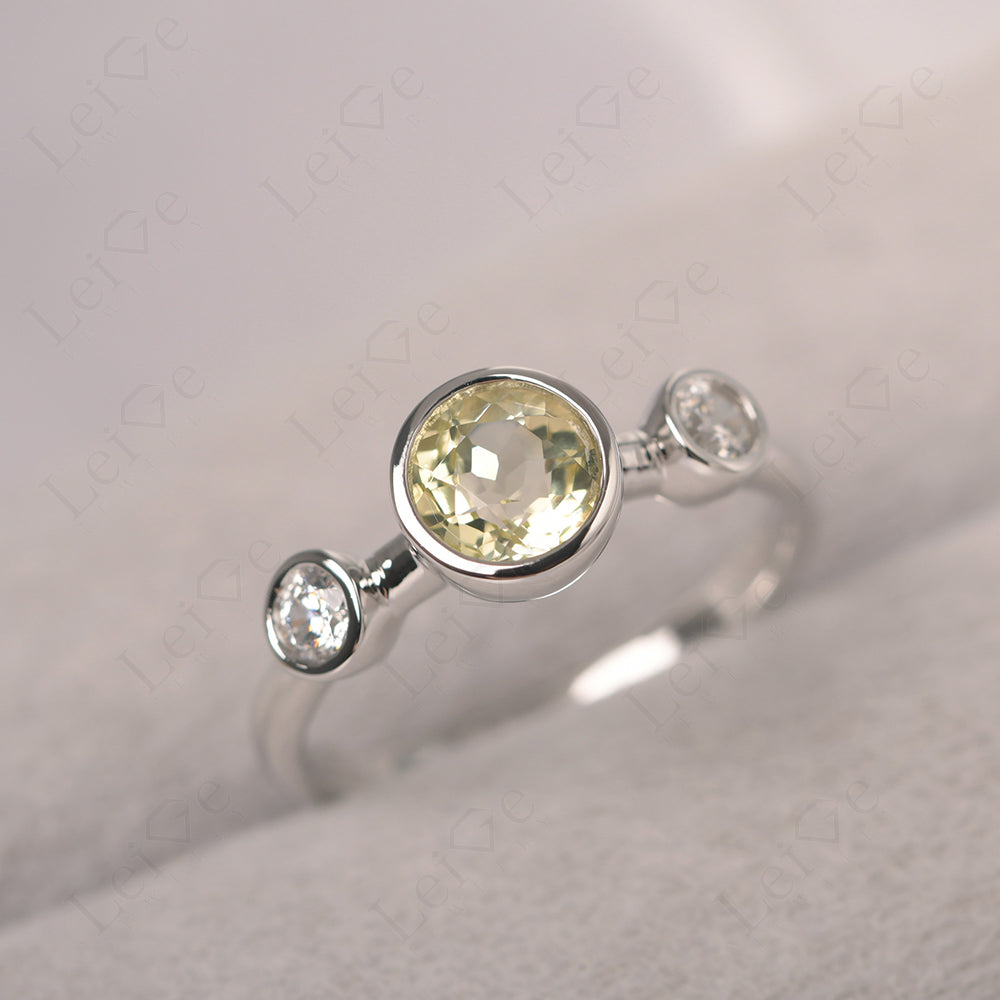Lemon Quartz Wedding Ring 3 Stone Bezel Set Ring