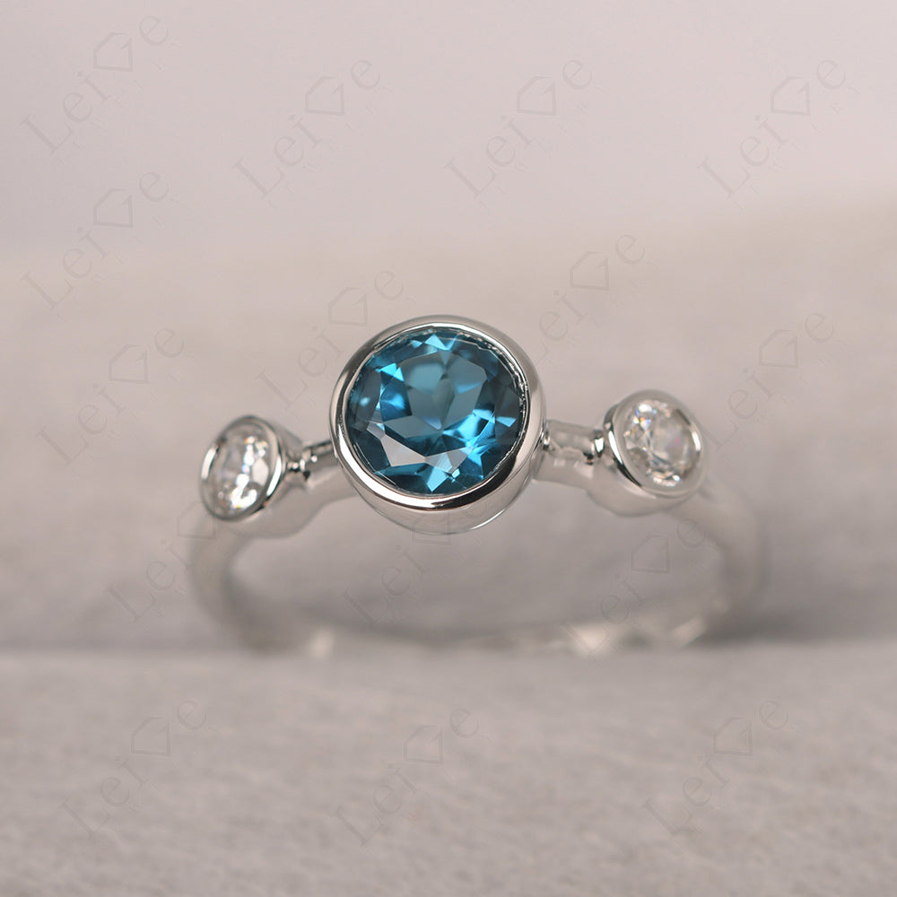 London Blue Topaz Wedding Ring 3 Stone Bezel Set Ring