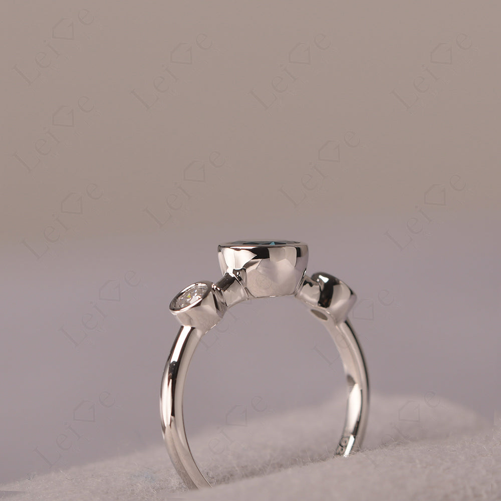London Blue Topaz Wedding Ring 3 Stone Bezel Set Ring