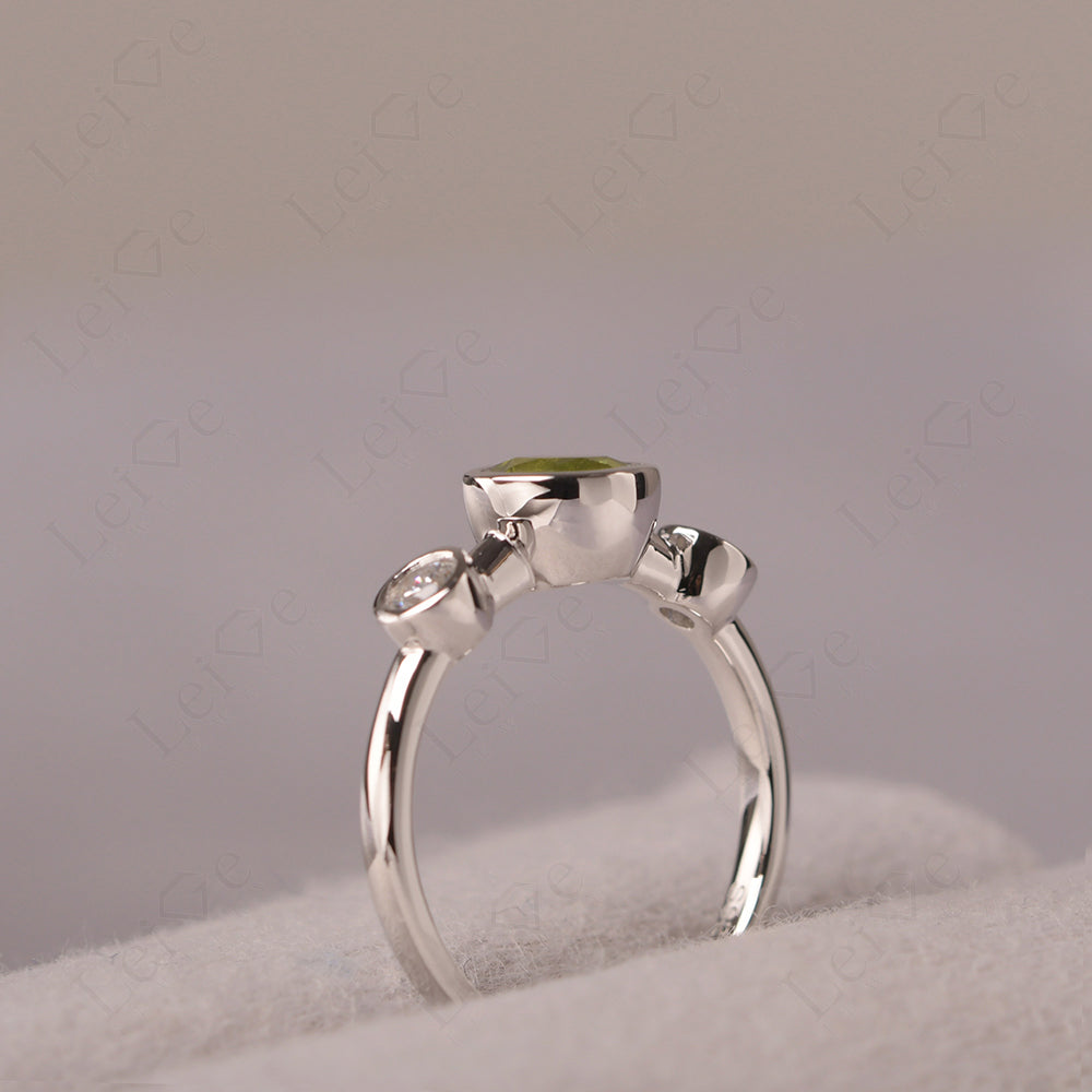 Peridot Wedding Ring 3 Stone Bezel Set Ring