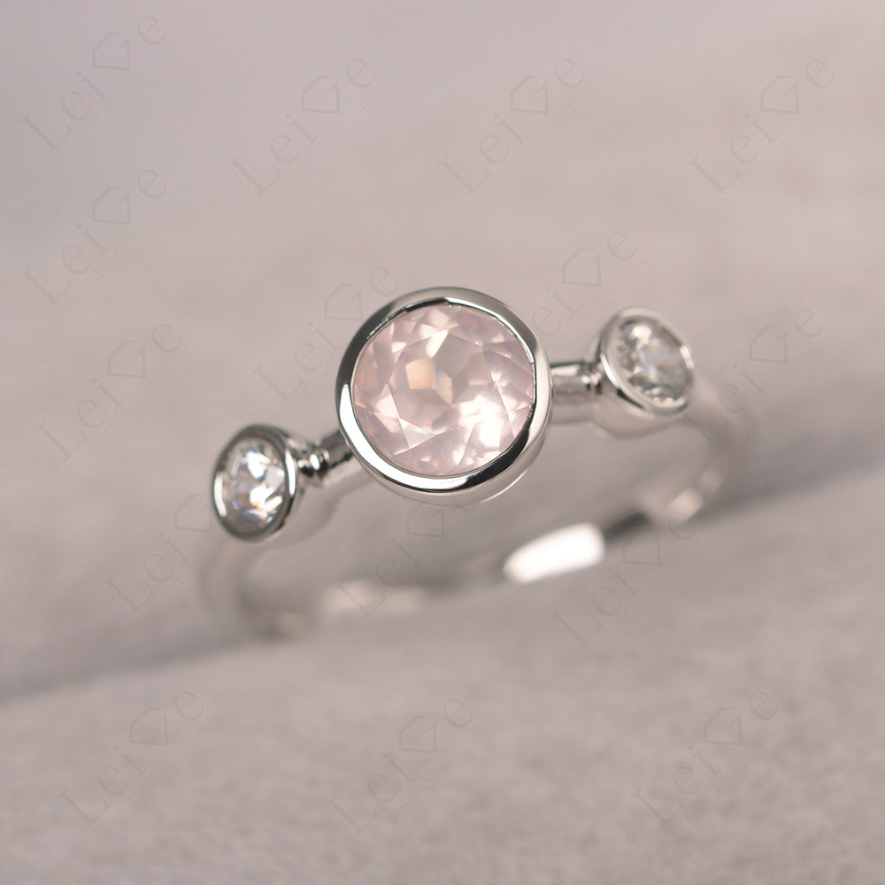 Rose Quartz Wedding Ring 3 Stone Bezel Set Ring