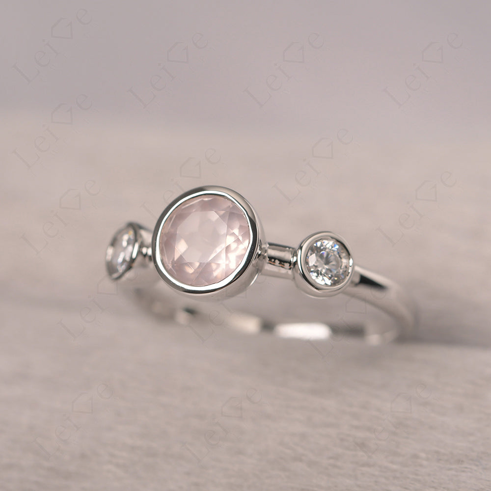 Rose Quartz Wedding Ring 3 Stone Bezel Set Ring