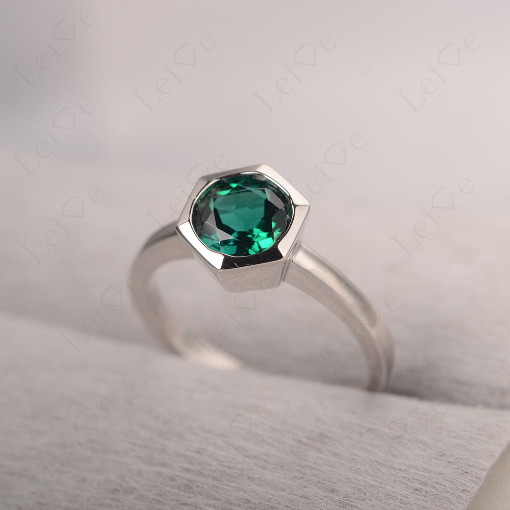 Hexagon Emerald Bezel Set Solitaire Ring