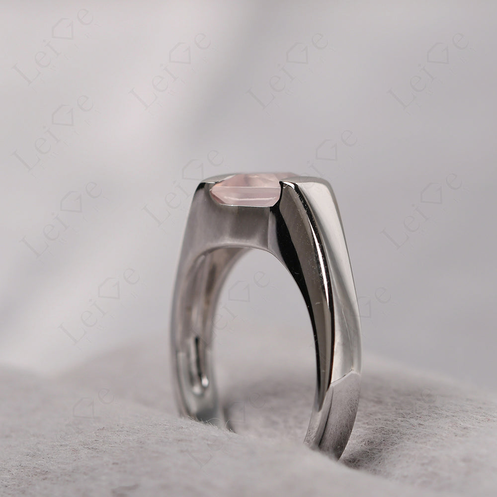 Mens Rose Quartz Ring Sterling Silver