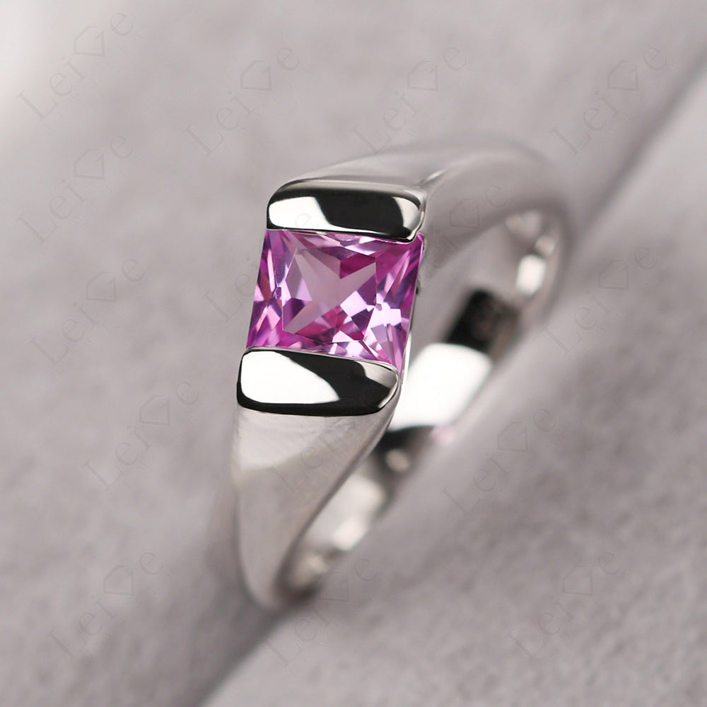 Mens Pink Sapphire Ring Sterling Silver