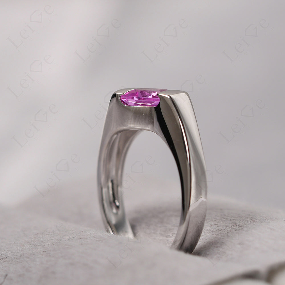 Mens Pink Sapphire Ring Sterling Silver