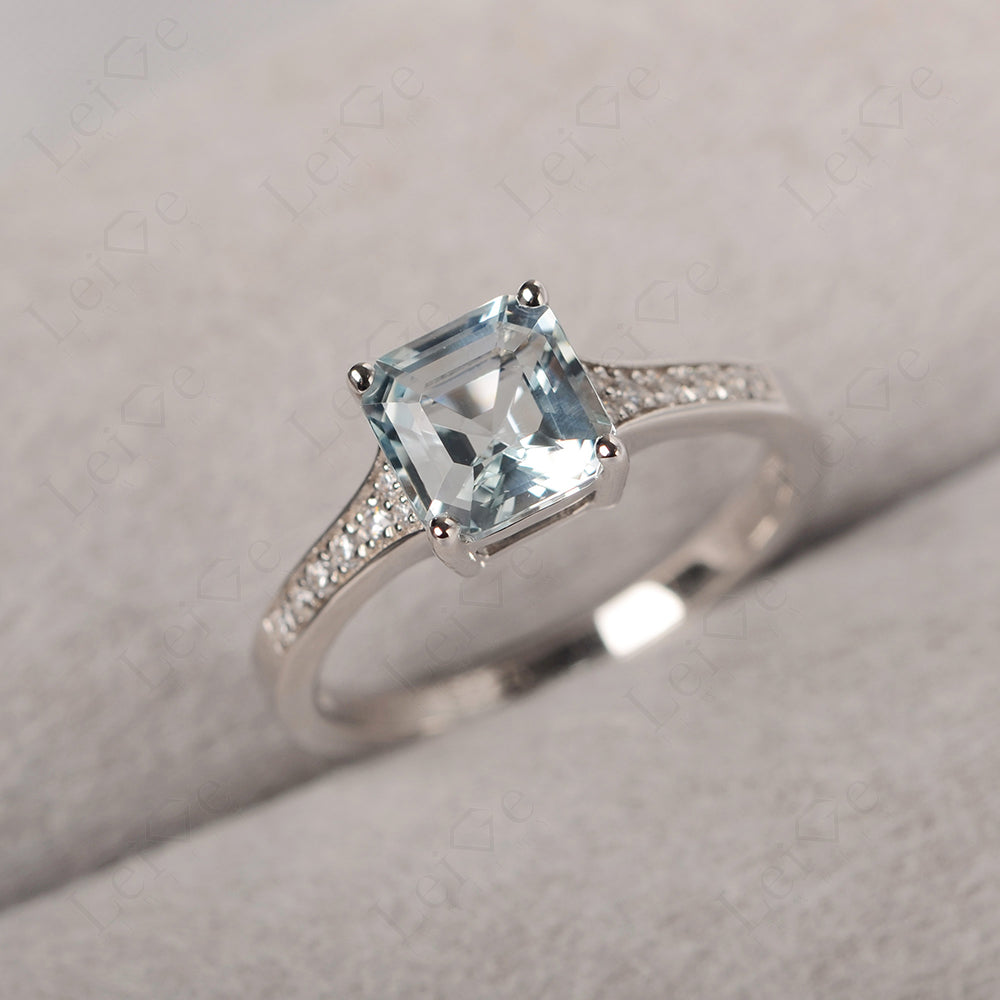 Aquamarine Ring Asscher Cut Engagement Ring